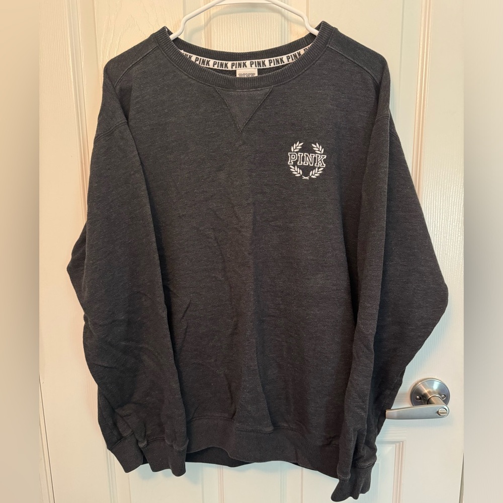 PINK VS Women’s Oversized Crewneck Sweatshirt, Charcoal Gray, Size L